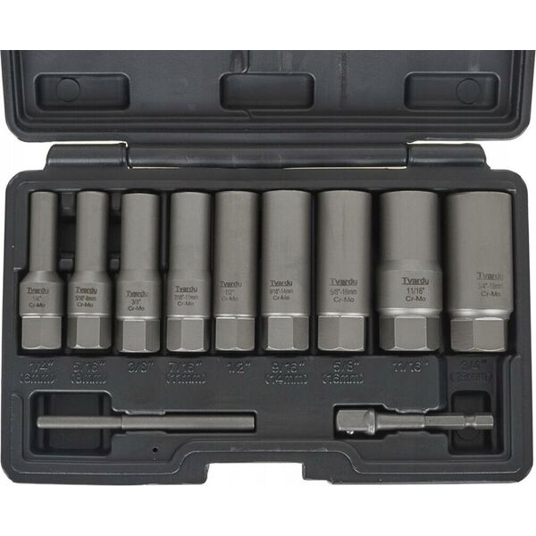 Tvardy Zestaw długich nasadek do urwanych śrub 11 el. 6-19mm CR-MO (10)