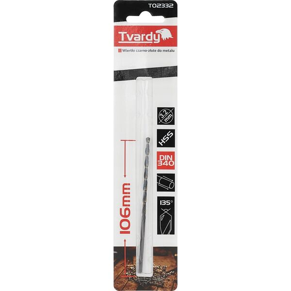 Wiertło Tvardy Wiertło czarno-złote do metalu przedłużane HSS M2 3.2mm (1/125/500)