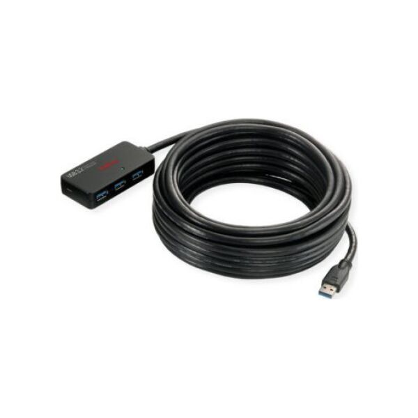 HUB USB Roline ROLINE 4-portowy koncentrator USB 3.2 Gen 1 z repeaterem, czarny, 10 m