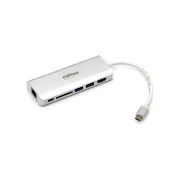 HUB USB Roline Stacja dokująca ROLINE USB typu C, HDMI 4K, USB 3.0 / USB 3.2 Gen 1, SD/MicroSD, Gigabit Ethernet