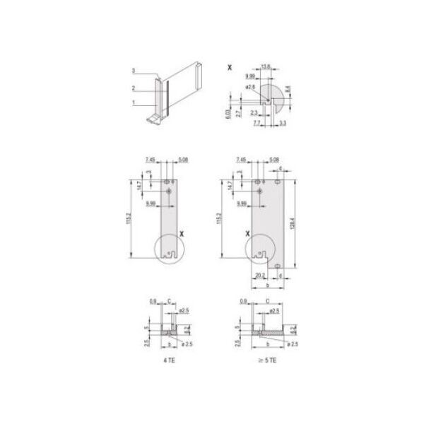 SCHROFF SCHROFF moduł wkładki panel przedni profil U dla IEL, IET, typ 2, 3 HU, 8 HU, 0,1 offset, 2,5 mm, Al