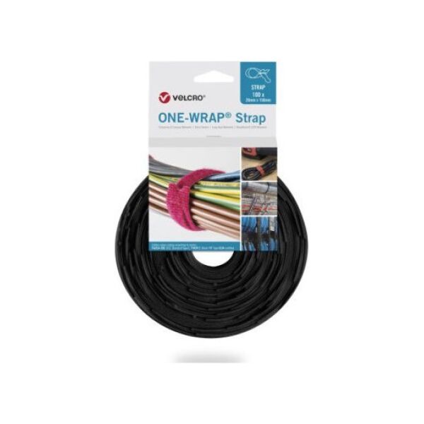 Velcro Taśma do wiązania VELCRO One Wrap 20 mm x 200 mm, 100 sztuk, trudnopalna, czarna