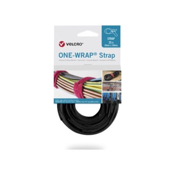 Velcro Taśma do wiązania VELCRO One Wrap 20 mm x 230 mm, 25 sztuk, trudnopalna, czarna