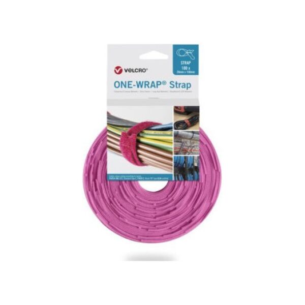 Velcro Taśma VELCRO One Wrap 25 mm x 300 mm, 100 sztuk, różowa