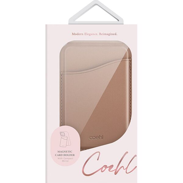 Podstawka Uniq UNIQ Coehl Esme magnetyczny portfel z lusterkiem i podpórką beżowy/dusty nude