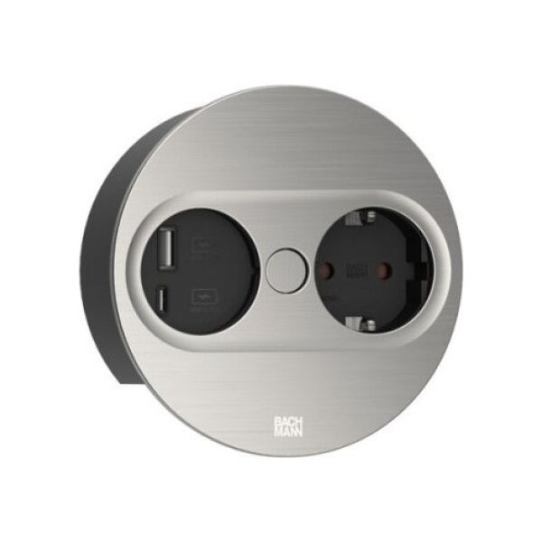Bachmann BACHMANN TWIST 2 1xCEE7/3 1xUSB A/C 22W 2.0m AEH stal nierdzewna wygląd okrągły