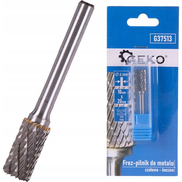 Geko Frez-pilnik do metalu z węglika wolframu 10x20mm trzpień 6mm (czołowo-boczny) (200)