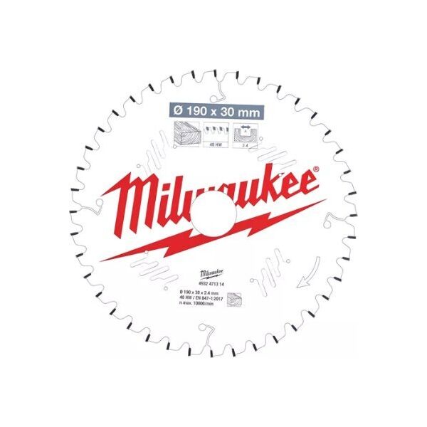 Milwaukee MILWAUKEE CIRCULAR SAW 190x30x2.4x40z WOOD - FAST CUTTING CSB MS