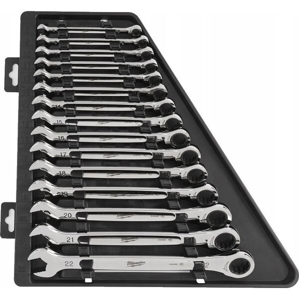Milwaukee MILWAUKEE WRENCH SET FLUSH-EYE. 15 pcs. MAXBITE WITH METRIC RATCHET