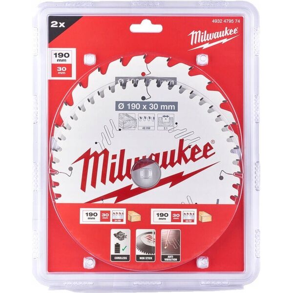 Milwaukee Cutting disc 190x30mm, 24 teeth, 48 teeth. Milwaukee (for battery tool) (4932471300, 4932471380) 2PCS.