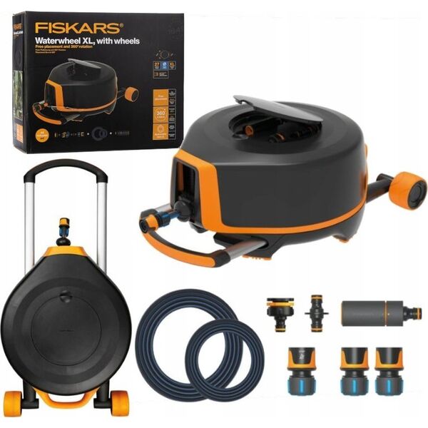 Fiskars Xseries watering can with hose and wheels "Automatic" XL 27m Q3