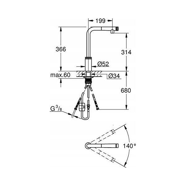 Bateria kuchenna Grohe Kitchen faucet with pull-out shower Grohe Minta Smartcontrol, 31613DC0, stainless steel. steel