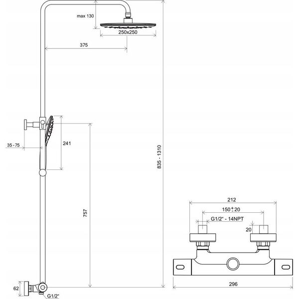 Ravak Shower system TE 093.01 X070164