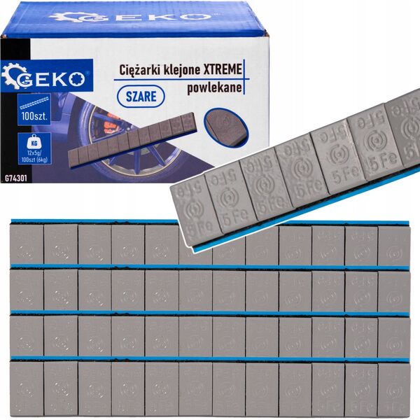 Geko Ciężarki klejone XTREME powlekane szare 12x5g – zestaw 100 pasków (6kg) (4)