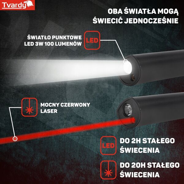 Tvardy Lampa warsztatowa inspekcyjna z magnesem LED COB 5W + 3W UV laser 800mAh 400lm IP44 (100)