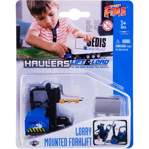 Bburago BBURAGO 1:43 lorry mounted forklift, with 1 pallet, 1 basket, 18-31479