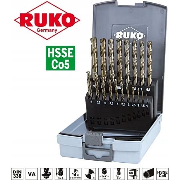 Wiertło Sourcing 19-piece metal drill set RUKO HSS-G Co5