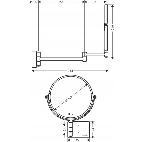 Lustro Hansgrohe Shaving mirror Hansgrohe AddStoris, 41791000, chrome