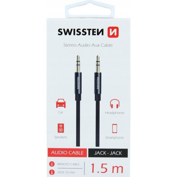 Kabel Sourcing Swissten Textile Premium AUX cable 3.5 mm - 3.5 mm 1.5m Black