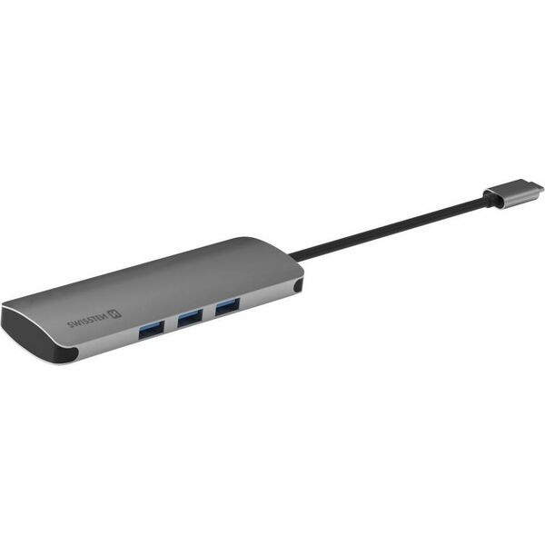HUB USB Sourcing Swissten USB-C Splitter 6in1 with 3X USB 3.0 / 1X USB-C Power Delivery / 1X microSD / 1X SD / Aluminum housing