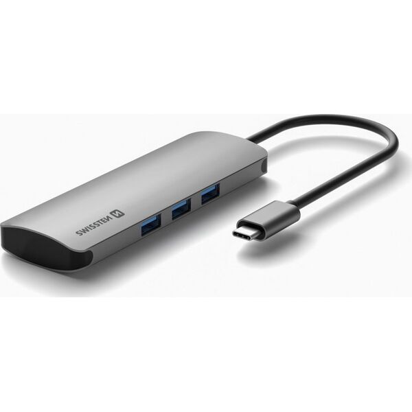 HUB USB Sourcing Swissten USB-C Splitter 6in1 with 3X USB 3.0 / 1X USB-C Power Delivery / 1X microSD / 1X SD / Aluminum housing