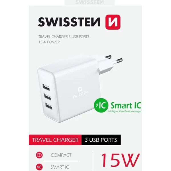 Ładowarka Sourcing Swissten Smart IC Network Charger 3x USB 3A 15W