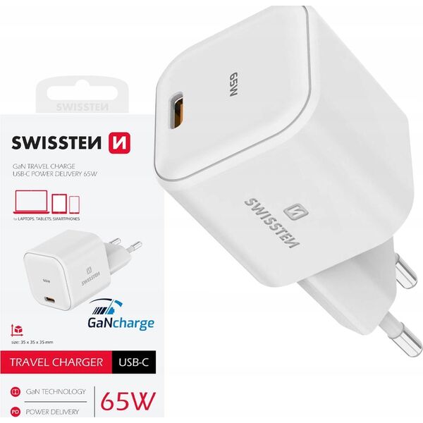 Zasilacz do laptopa Sourcing Swissten GaN Travel Charger Network Charger USB-C 65W