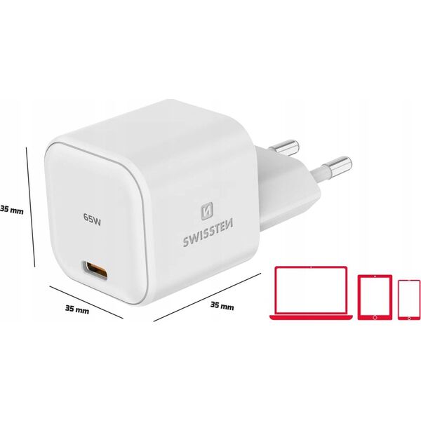 Zasilacz do laptopa Sourcing Swissten GaN Travel Charger Network Charger USB-C 65W