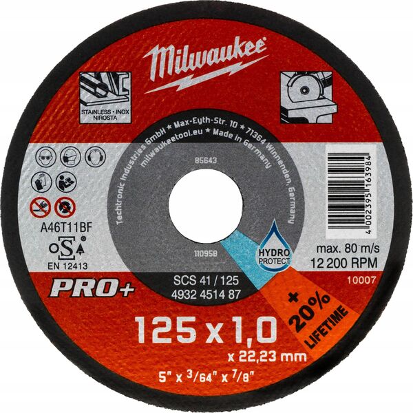 Milwaukee Abrasive disc for cutting ner. for metal 125mmx1.0x22.23 Milwaukee pro+ SCS41 (200 units)