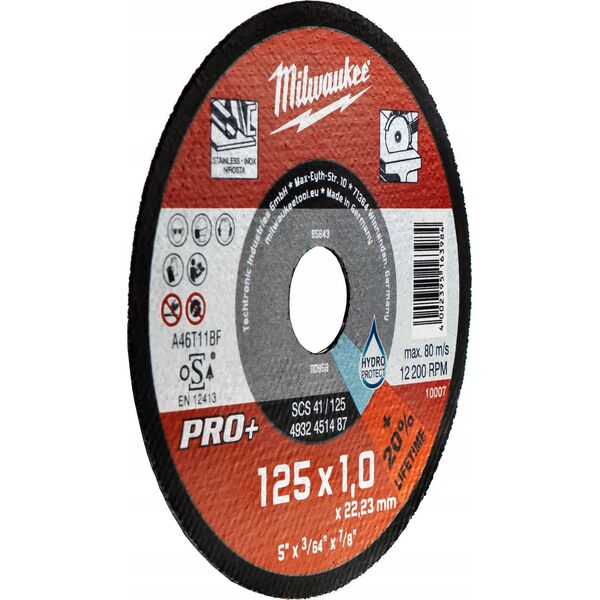 Milwaukee Abrasive disc for cutting ner. for metal 125mmx1.0x22.23 Milwaukee pro+ SCS41 (200 units)