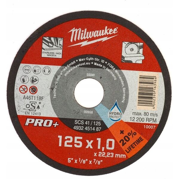 Milwaukee Abrasive disc for cutting ner. for metal 125mmx1.0x22.23 Milwaukee pro+ SCS41 (200 units)