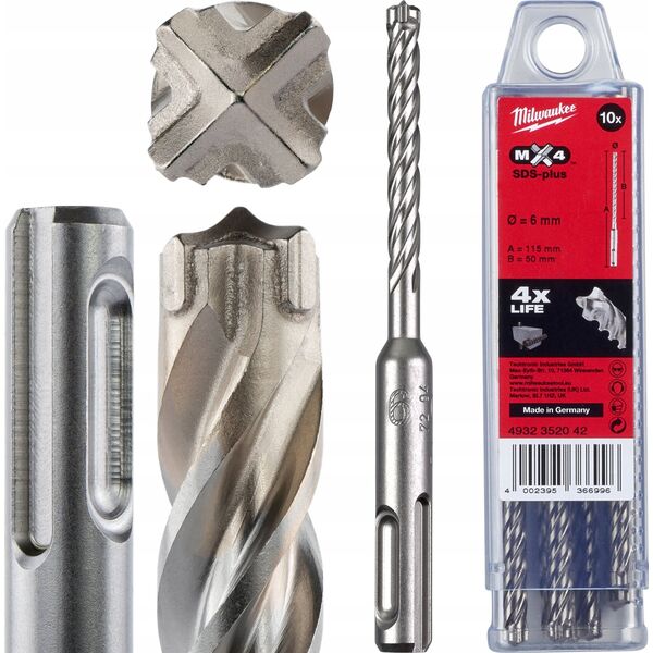 Wiertło Milwaukee Drill bit SDS Plus MX4 6x115/50mm, (4 hard plates), Milwaukee (10PCS)