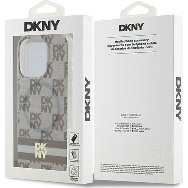DKNY DKNY DKHMP13LHCPTSE iPhone 13 Pro / 13 6.1" beżowy/beige hardcase IML Checkered Mono Pattern & Printed Stripes MagSafe