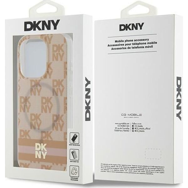 DKNY DKNY DKHMP13LHCPTSP iPhone 13 Pro / 13 6.1" różowy/pink hardcase IML Checkered Mono Pattern & Printed Stripes MagSafe