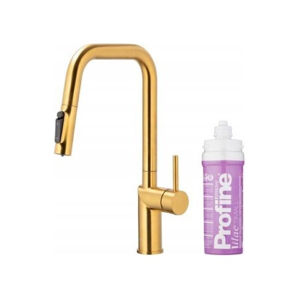 Bateria kuchenna KFA DUERO PURE STYLE PULL-OUT BATERIA KUCHENNA Z FUNKCJĄ FILTRACJI WODY I WYCIĄGANĄ WYLEWKĄ + ZESTAW FILTRUJĄCY PROFINE LILAC S, BRUSHED GOLD