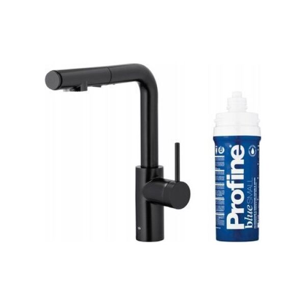 Bateria kuchenna KFA DUERO PURE BASIC PULL-OUT BATERIA KUCHENNA Z FUNKCJĄ FILTRACJI WODY I WYCIĄGANĄ WYLEWKĄ + ZESTAW FILTRUJĄCY PROFINE BLUE S, CZARNA
