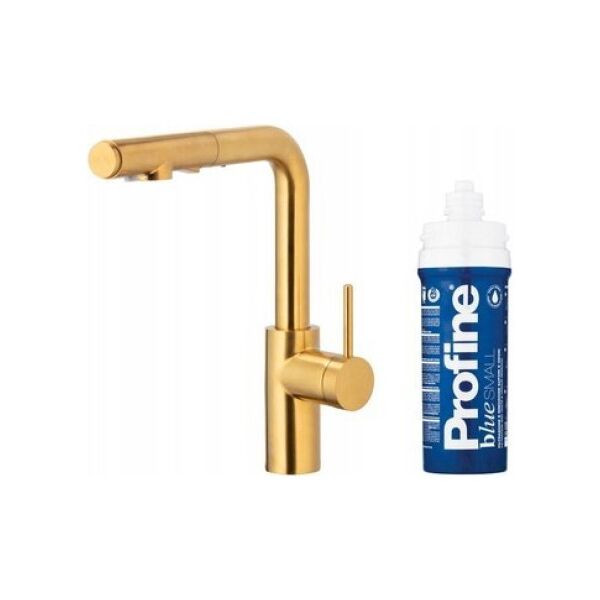 Bateria kuchenna KFA DUERO PURE BASIC PULL-OUT BATERIA KUCHENNA Z FUNKCJĄ FILTRACJI WODY I WYCIĄGANĄ WYLEWKĄ + ZESTAW FILTRUJĄCY PROFINE BLUE S, BRUSHED GOLD