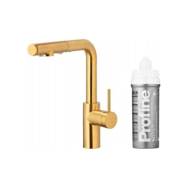 Bateria kuchenna KFA DUERO PURE BASIC PULL-OUT BATERIA KUCHENNA Z FUNKCJĄ FILTRACJI WODY I WYCIĄGANĄ WYLEWKĄ + ZESTAW FILTRUJĄCY PROFINE SILVER S, BRUSHED GOLD