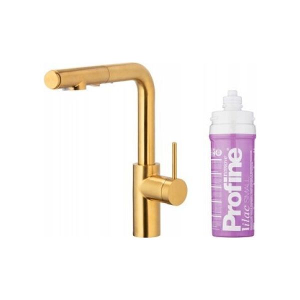 Bateria kuchenna KFA DUERO PURE BASIC PULL-OUT BATERIA KUCHENNA Z FUNKCJĄ FILTRACJI WODY I WYCIĄGANĄ WYLEWKĄ + ZESTAW FILTRUJĄCY PROFINE LILAC S, BRUSHED GOLD