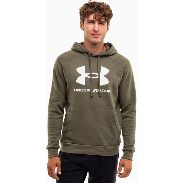 Under Armour Bluza z kapturem kangurka męska Under Armour Rival Fleece Logo HD oliwkowa 1379758 390 L