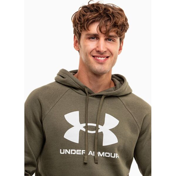 Under Armour Bluza z kapturem kangurka męska Under Armour Rival Fleece Logo HD oliwkowa 1379758 390 L