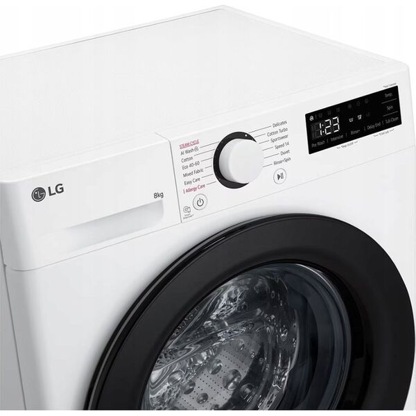 Pralka LG LG | Washing machine | F2WR508SWW | Energy efficiency class A-10% | Front loading | Washing capacity 8 kg | 1200 RPM | Depth 47.5 cm | Width 60 cm | Display | LED | Steam function | Direct drive | White
