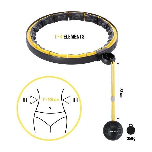 HMS HHM21 HULA HOP BLACK/YELLOW Z MAGNESAMI, WYPUSTKAMI TPE I OBCIĄŻNIKIEM + LICZNIK HMS