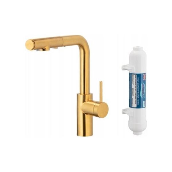 Bateria kuchenna KFA DUERO PURE BASIC PULL-OUT BATERIA KUCHENNA Z FUNKCJĄ FILTRACJI WODY I WYCIĄGANĄ WYLEWKĄ + FILTR HYDRO, BRUSHED GOLD