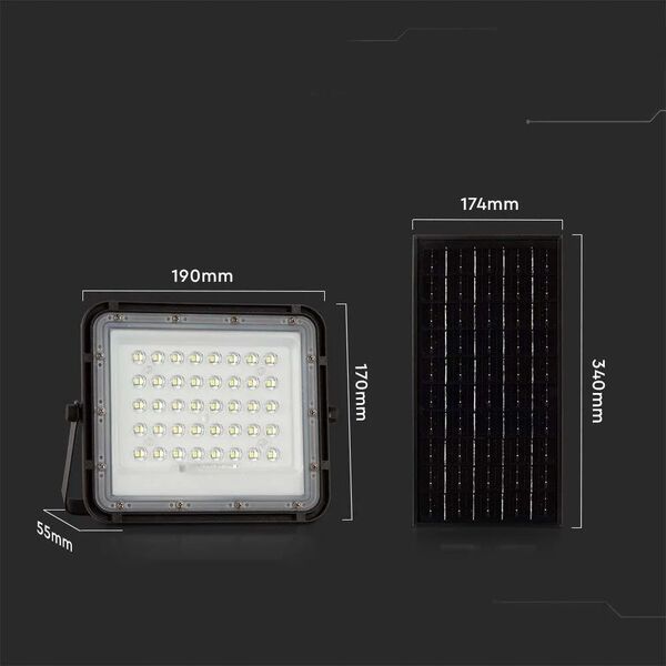 Naświetlacz V-TAC Projektor LED Solarny V-TAC 10W Pilot, AUTO, Timer, IP65 Czarny VT-80W 4000K 800lm