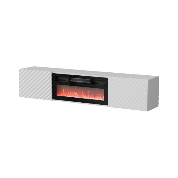 Cama Meble Szafka RTV LARA 183x35x37 biały mat + czarny kominek