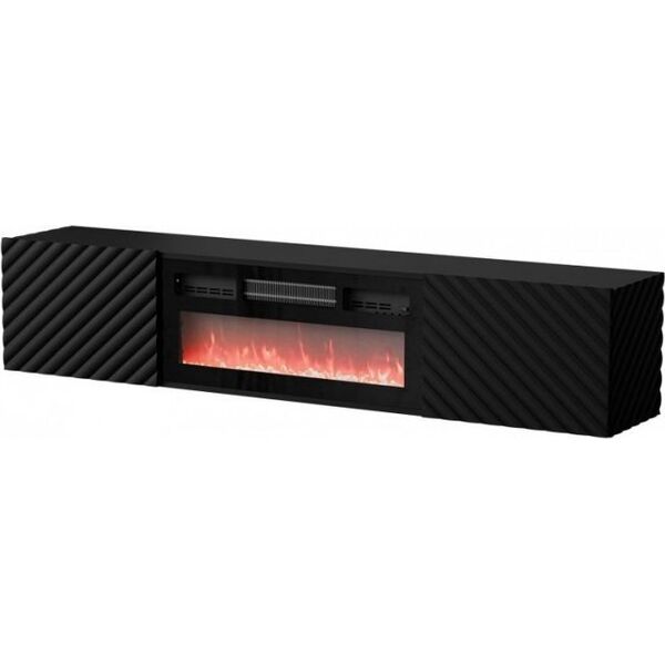 Cama Meble Szafka RTV LARA 183x35x37 czarny mat + czarny kominek
