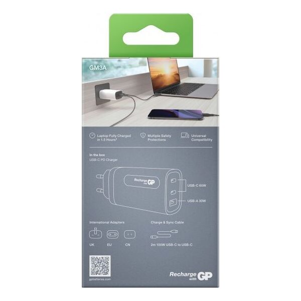 Ładowarka GP GP GaN USB QuickChargeAdapter PD 2xUSB-C & 1xUSB-A white  65W