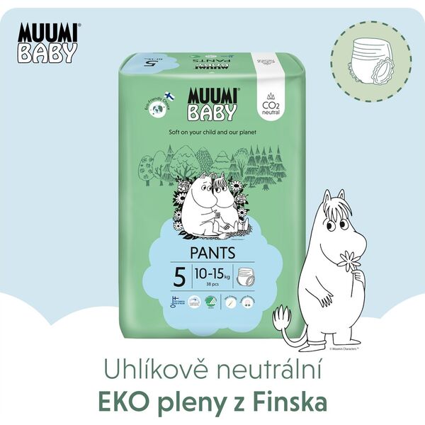 Muumi Muumi Baby, Pieluchomajtki ekologiczne 5 (10-15kg), 38 szt.