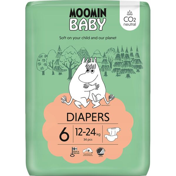 Muumi MOOMIN Baby, Pieluszki 6 JUNIOR (12-24kg), 34 szt. EKO